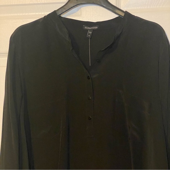 Eileen Fisher 100% Silk Mandarin Collar Shirt Size XL - Picture 3 of 8